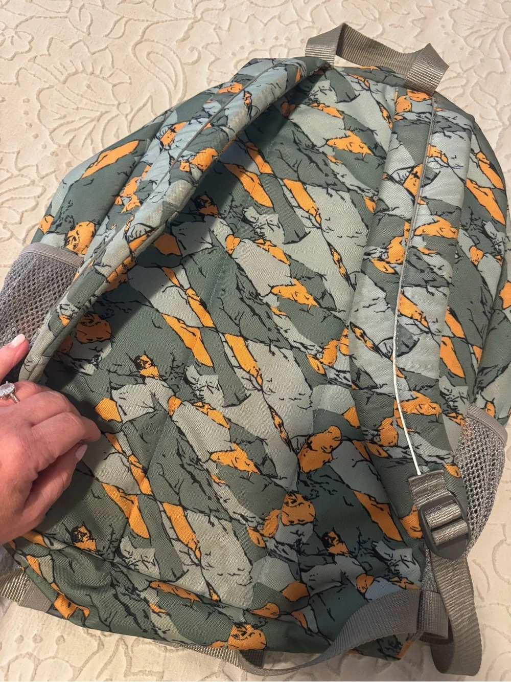 L.L. Bean Green & Orange Patterned Backpack